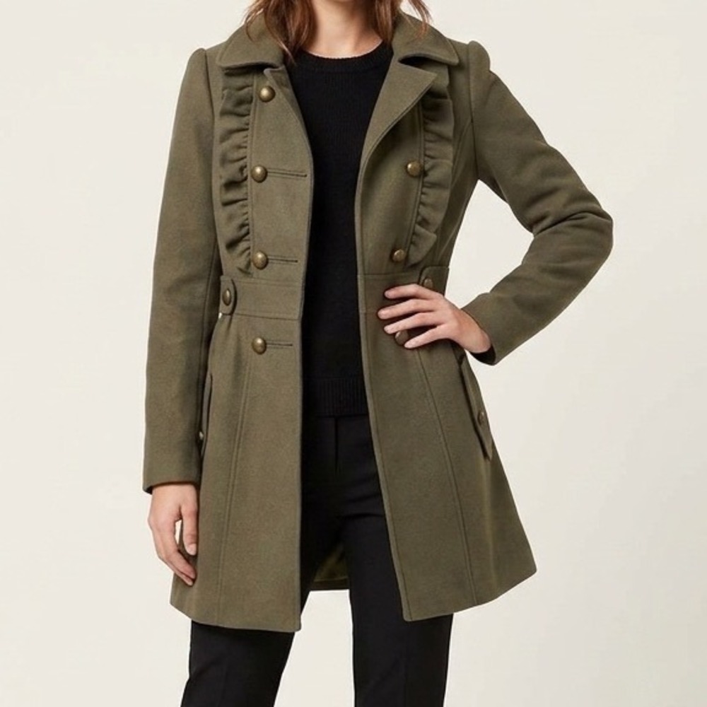 Atmosphere Women's Military Style Coat with Ruffle Detail size 10